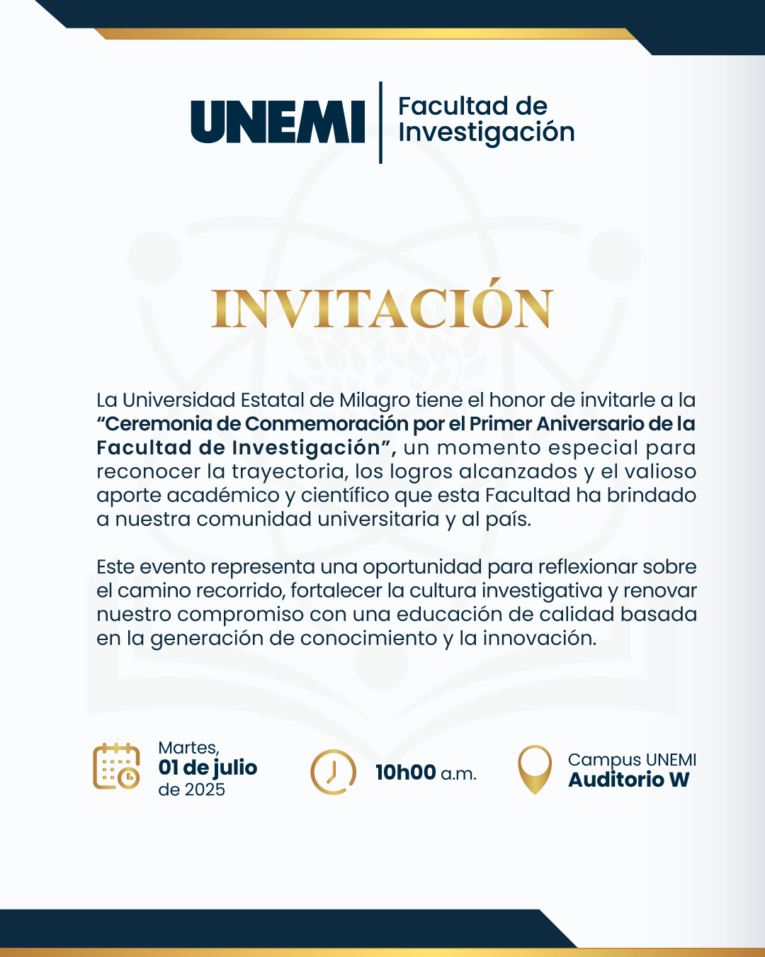 CEREMONIA DE CONMEMORACIÓN POR EL PRIMER ANIVERSARIO DE LA FACULTAD DE INVESTIGACIÓN